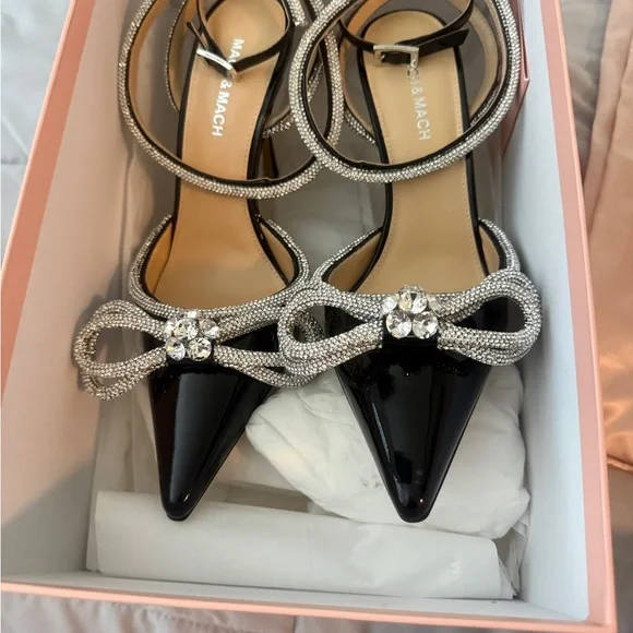 Mach & Mach Double Bow Embellished Pointed Toe Pumps - Picture 2 of 6